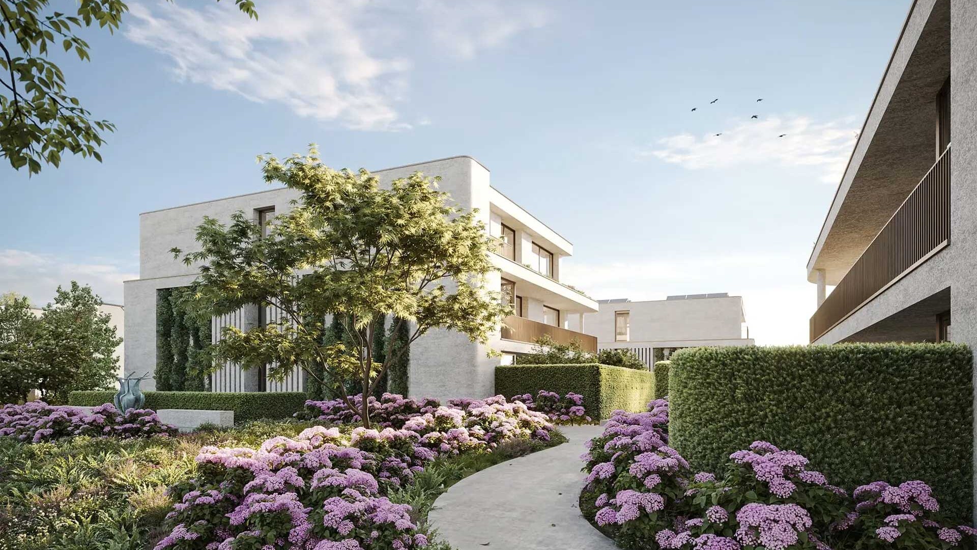 Side wide shot of the GRANDEZZA property in Thalwil, Zurich, with gardens